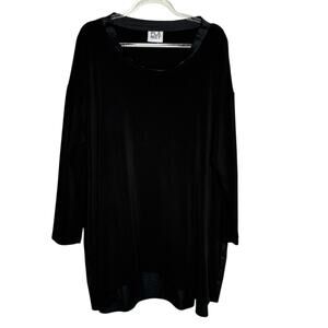 Planet By Lauren G Black Blouse One Size Lagenlook Boxy Microfiber‎ Front Cotton